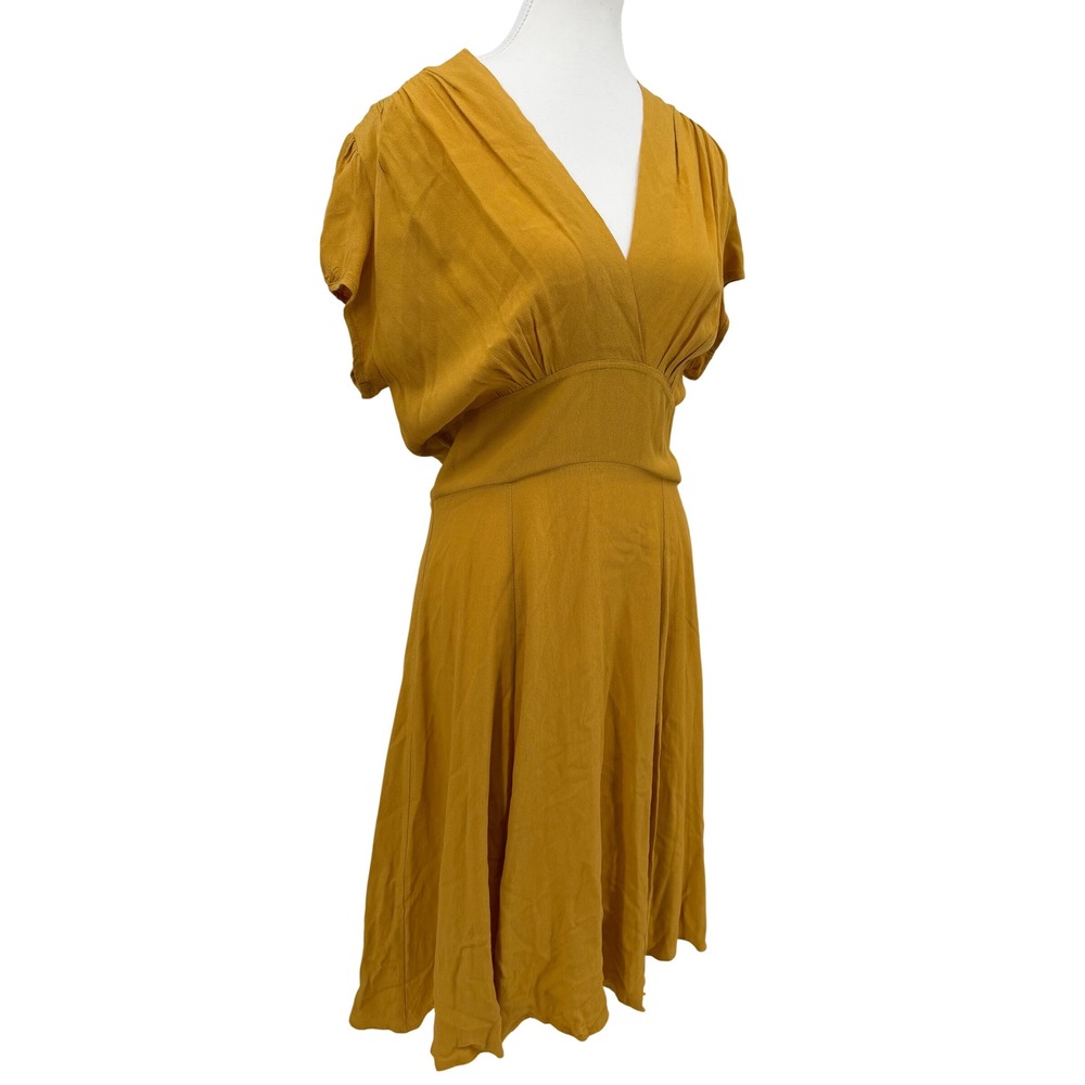 House of‎ Foxy Mustard Yellow 1940s Style Crepe Tea Dress Womens 14 Retro Midi